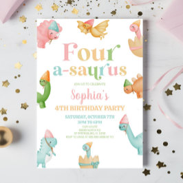 Four A-Saurus Dinosaur 1st First Birthday Party Einladung