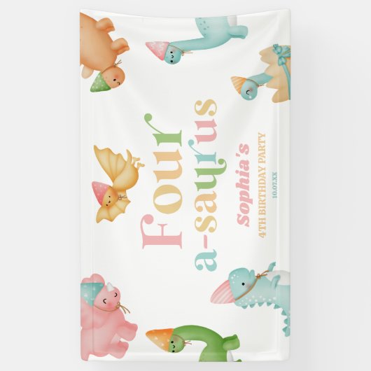 Four A-Saurus Dinosaur 4th Fourth Birthday Party Banner (Vertikal)