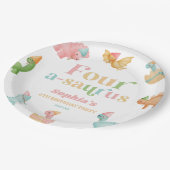 Four A-Saurus Dinosaur 4th Fourth Birthday Party Pappteller (Schrägansicht)