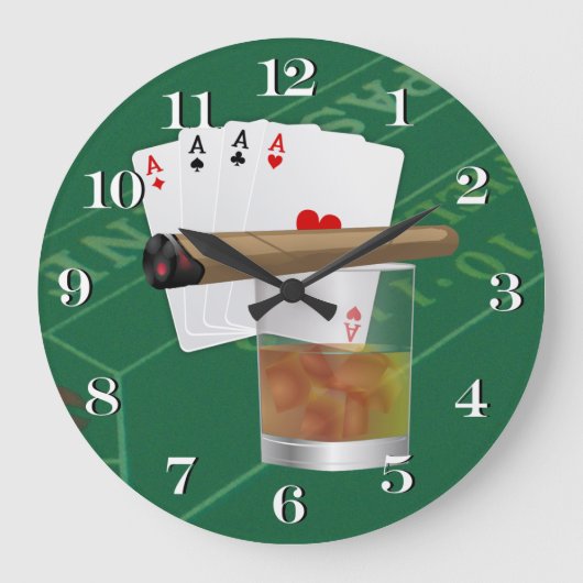 Four Aces, A Drink and Cigar Große Wanduhr (Vorderseite)