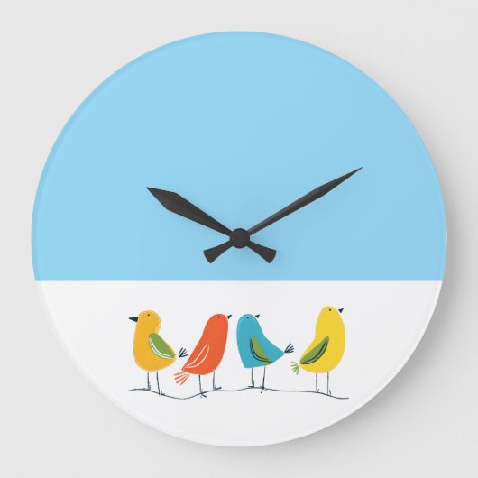 Four Birds Perched on a Twig Große Wanduhr (Vorderseite)