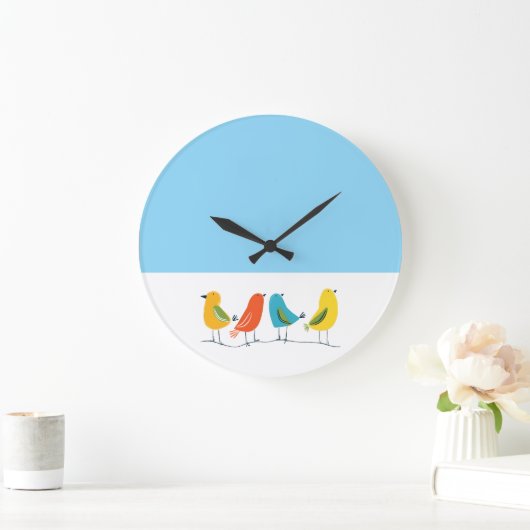 Four Birds Perched on a Twig Große Wanduhr (Zuhause)