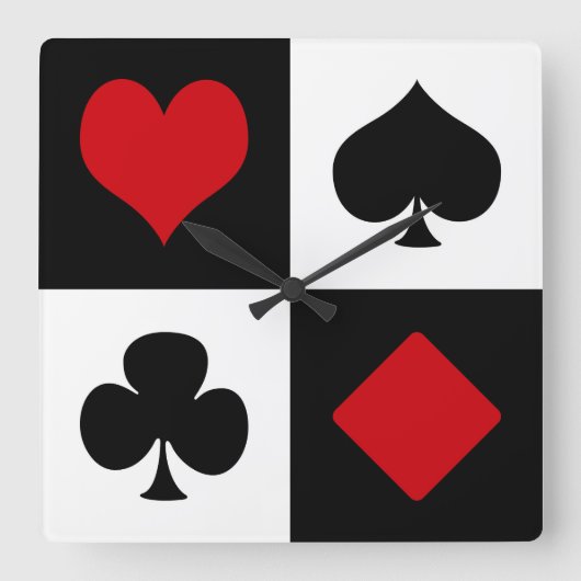 Four card suits quadratische wanduhr (Vorderseite)