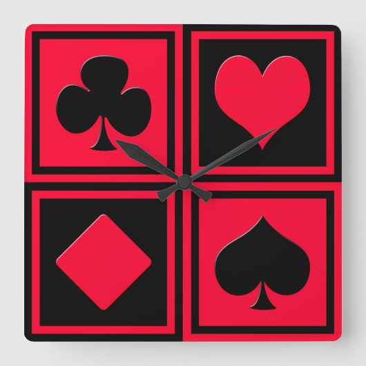 Four card suits quadratische wanduhr (Vorderseite)