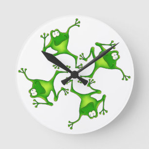 Four Cartoon Frogs Clock Runde Wanduhr