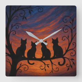 Four Cats Silhouette Quadratische Wanduhr