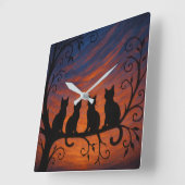 Four Cats Silhouette Quadratische Wanduhr (Winkel)
