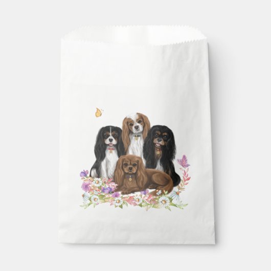 Four Cavalier King Charles Spaniels in Blume Geschenktütchen (Vorderseite)