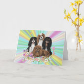 Four Cavalier King Charles Spaniels in Blume Karte (Gelbe Blume)