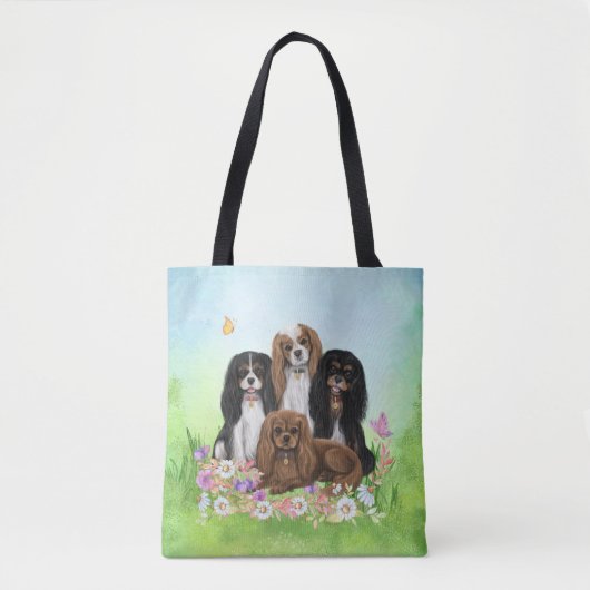 Four Cavalier King Charles Spaniels in Blume   Tasche (Vorderseite)