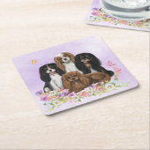 Four Cavalier King Charles Spaniels in Flowers Rechteckiger Pappuntersetzer (angewinkelt)