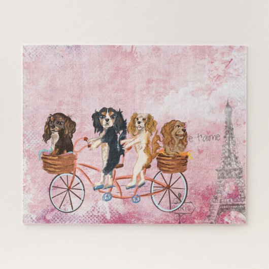 Four Cavalier King Charles Spaniels Riding a Bike Puzzle (Horizontal)
