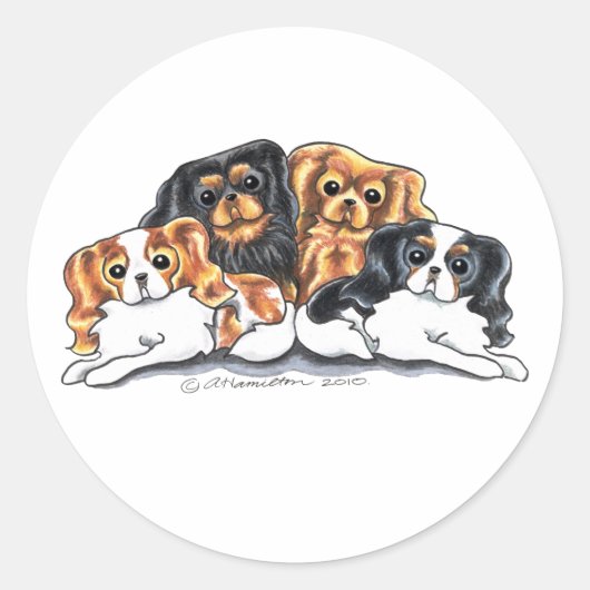 Four Cavalier King Charles Spaniels Runder Aufkleber (Vorderseite)