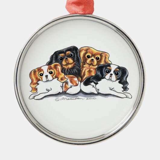 Four Cavalier King Charles Spaniels Silbernes Ornament (Vorne)