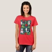 Four Christmas Cats And Poinsettias T-Shirt (Vorne ganz)