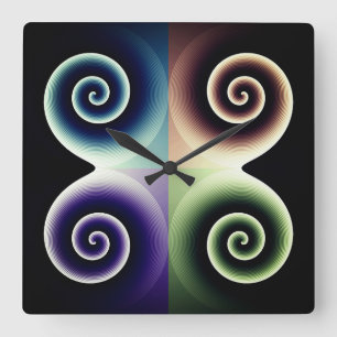 Four Color Spiral Abstract Art Quadratische Wanduhr