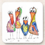 Four Cute Colorful Whimsical Birds Getränkeuntersetzer<br><div class="desc">This is an original mixed media painting of four whimsical birds.  The painting is watercolor embellished with ink and watercolor pencils.</div>
