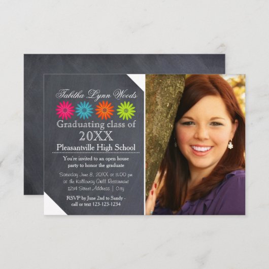 Four Daisies Chalkboard - 3x5 Grad Ankündigung (Vorne/Hinten)