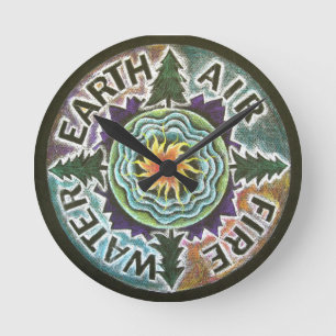 Four Elements - Mandala Clock - Earth Day Runde Wanduhr