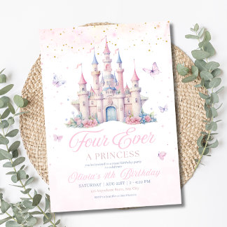 Four Ever A Princess Pink Mädchen 4. Geburtstagsfe Einladung