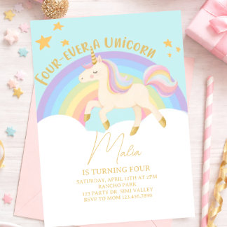 Four-Ever a Unicorn 4th Birthday Invitation – Past Einladung