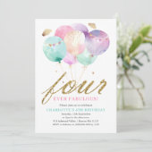 Four Ever Fabulous Balloon 4th Birthday Einladung (Stehend Vorderseite)