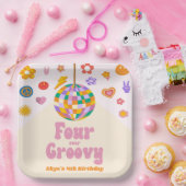 Four Ever Groovy Disco Ball 4th Birthday Party Pappteller (Party)