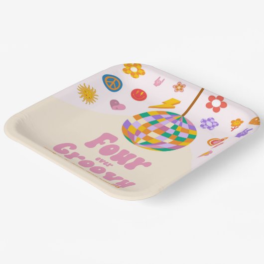 Four Ever Groovy Disco Ball 4th Birthday Party Pappteller (Gewinkelt)