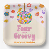 Four Ever Groovy Disco Ball 4th Birthday Party Pappteller (Vorderseite)
