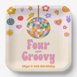 Four Ever Groovy Disco Ball 4th Birthday Party Pappteller