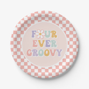 Four Ever Groovy Pinke Gänseblümchen-Karu Pappteller