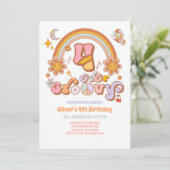 Four Ever Groovy Retro 4th Birthday Invitation Einladung (Stehend Vorderseite)