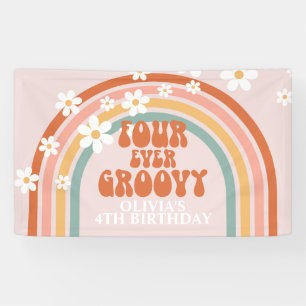 Four Ever Groovy Retro Regenbogen Gänseblümchen Ge Banner