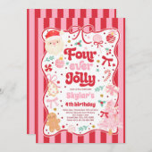 Four Ever Jolly Christmas Bow 4th Birthday Einladung (Vorne/Hinten)