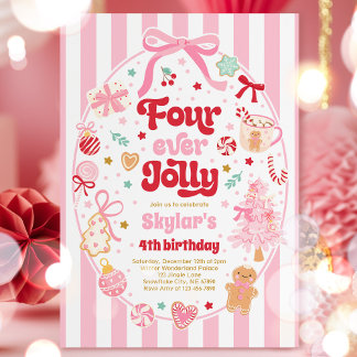 Four Ever Jolly Christmas Bow 4th Birthday Einladung