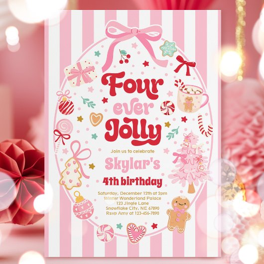 Four Ever Jolly Christmas Bow 4th Birthday Einladung