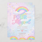 FOUR EVER Magical Rainbow 4th birthday invitation Einladung (Vorne/Hinten)