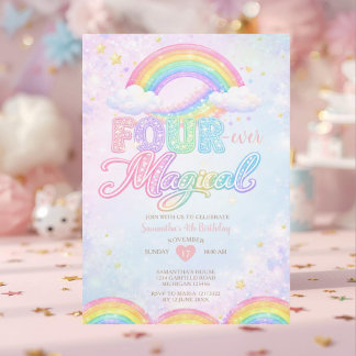 FOUR EVER Magische Regenbogen-Einladung zum 4. Geb Einladung