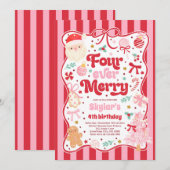 Four Ever Merry Christmas Bow 4th Birthday Einladung (Vorne/Hinten)
