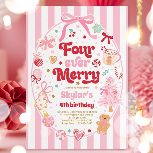 Four Ever Merry Christmas Bow 4th Birthday Einladung