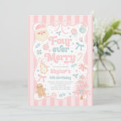 Four Ever Merry Christmas Bow 4th Birthday Einladung (Stehend Vorderseite)