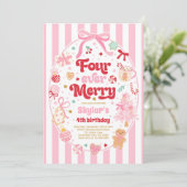 Four Ever Merry Weihnachtsbogen 4. Geburtstag Einladung (Stehend Vorderseite)