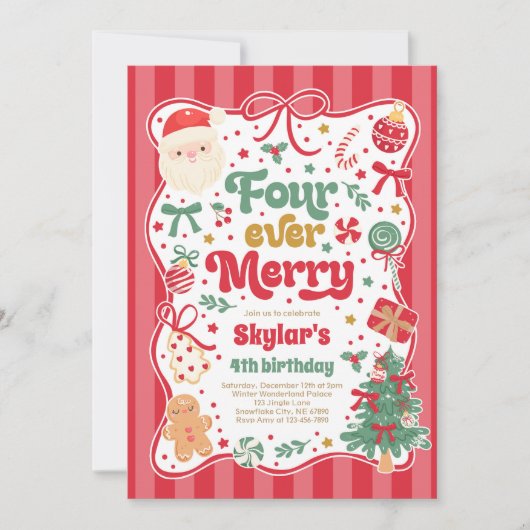 Four Ever Merry Weihnachtsbogen 4. Geburtstag Einladung (Vorderseite)