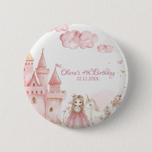 Four Ever Princess Castle Unicorn 4th Birthday  Button (Vorderseite)