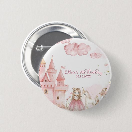 Four Ever Princess Castle Unicorn 4th Birthday Button (Vorne & Hinten)