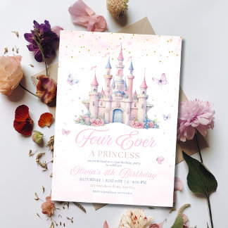 Four Ever Princess Geburtstags-Märchenschloss Mädc Einladung