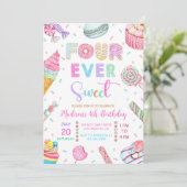 Four Ever Sweet Birthday Invitation, Candy Sweet Einladung (Stehend Vorderseite)
