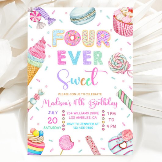 Four Ever Sweet Birthday Invitation, Candy Sweet Einladung