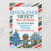 Four-Ever Sweet, Blue Gingerbread 4th Birthday Einladung (Vorderseite)