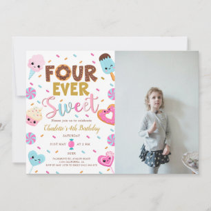 Four Ever Sweet Foto Geburtstag Donut 4. Geburtsta Einladung